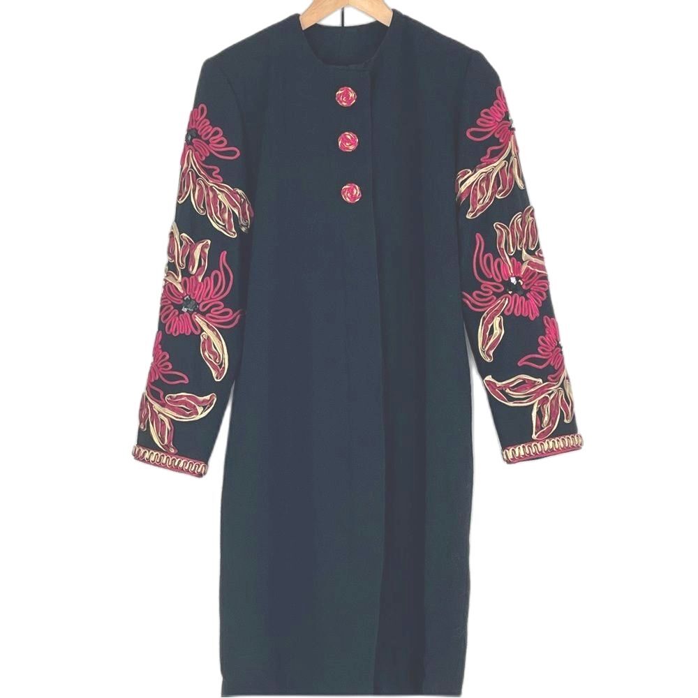 Rickie Freeman for Teri Jon Vintage Black Wool Elegant Vibrant Coat Dress